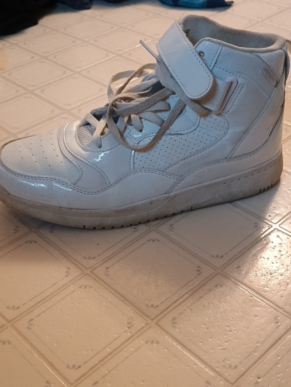 Adult White High-Top Sneaker with Hook-and-Loop Strap